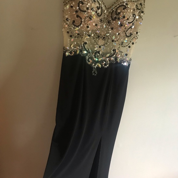 Prom Dress Black Sequin Low Slit - Picture 6 of 10